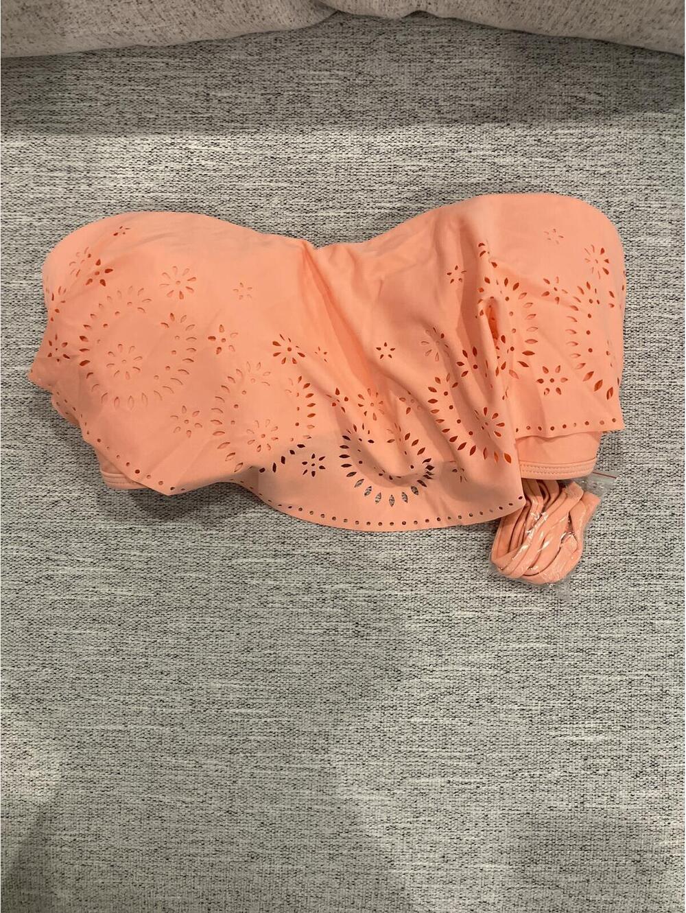 Peach Strapless Bandeau Bikini Top with Laser Cut Design